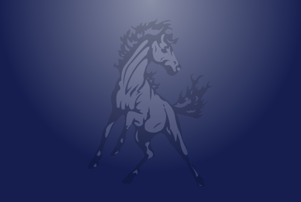 mustang mascot over blue background
