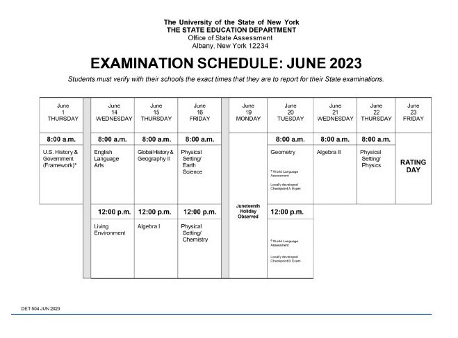 Regents Exam Schedule