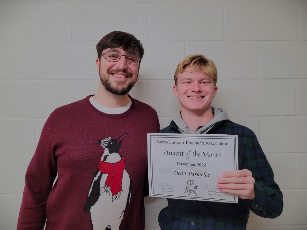 Dean Parmelee November 2022 CDHS Student of the Month