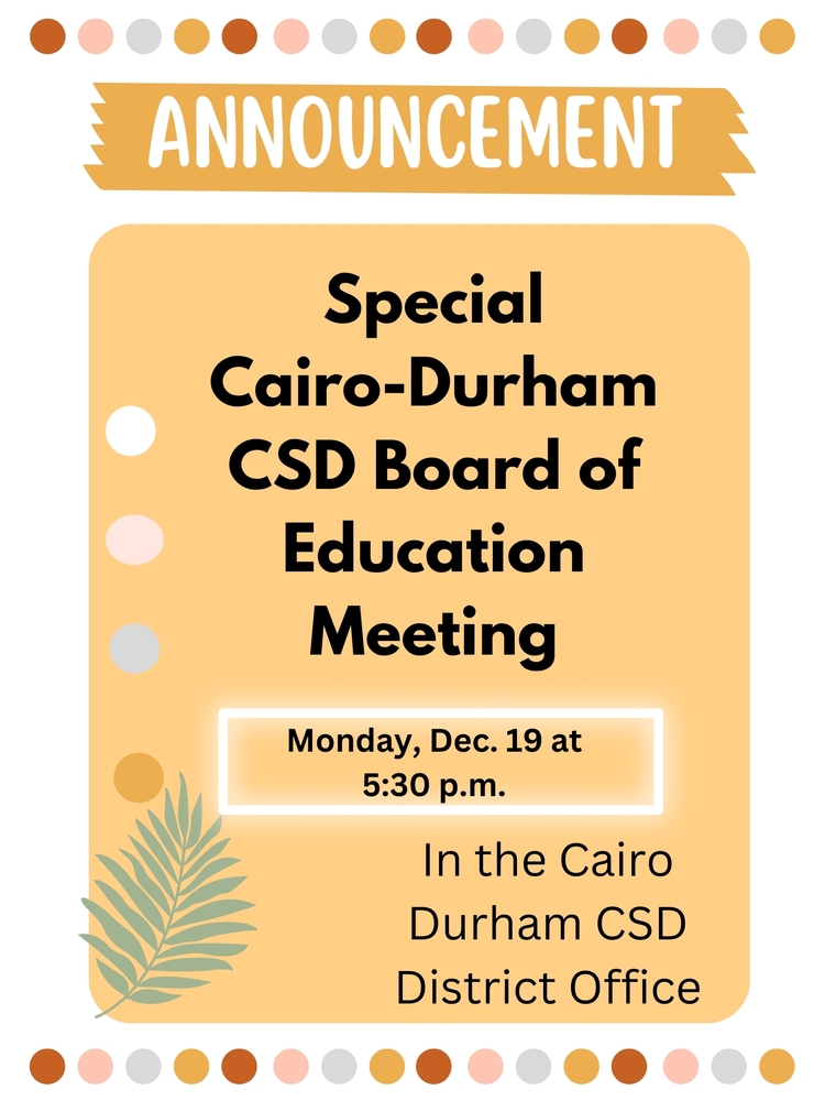 Special CD Board of Education Meeting Announcement