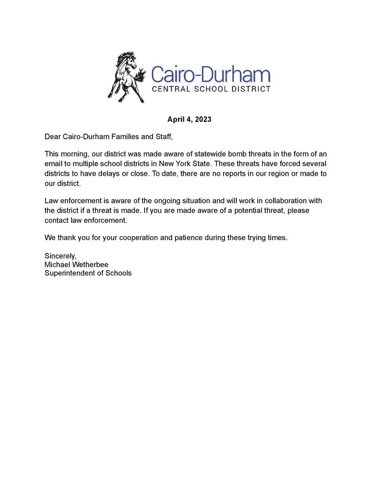 Statewide Bomb Threat Letter