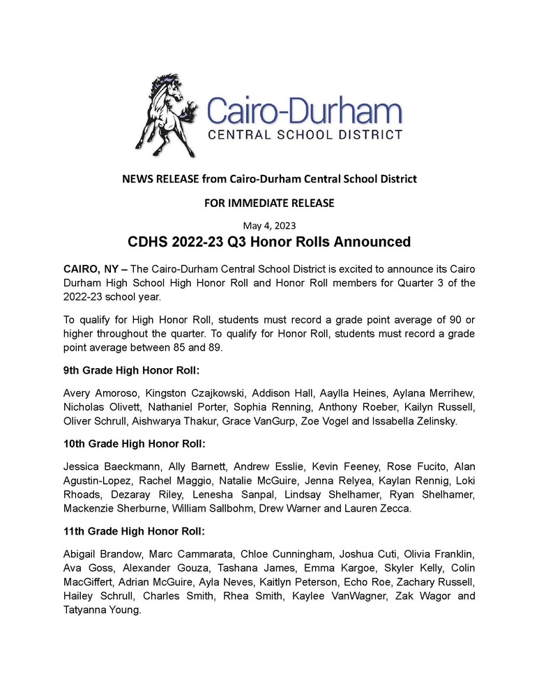CDHS Q3 Honor Rolls