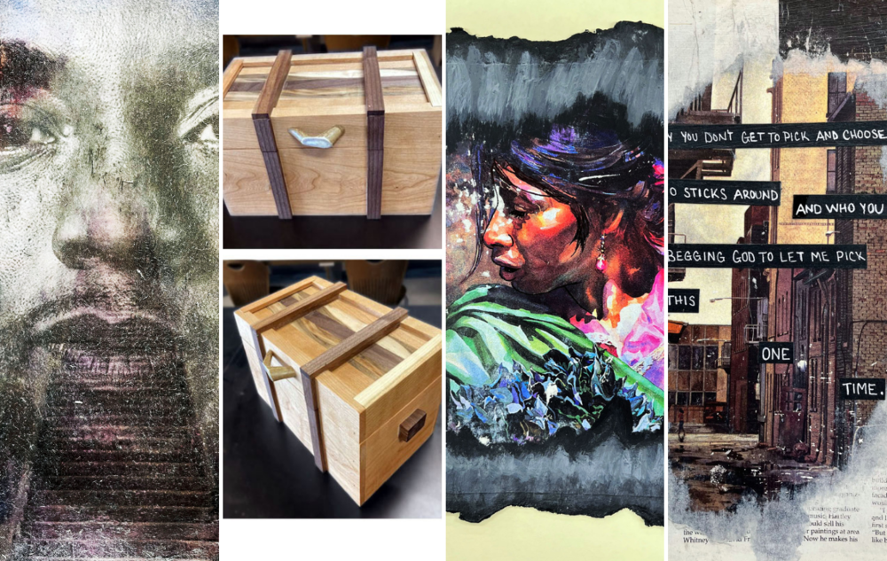 photo collage of four student artworks