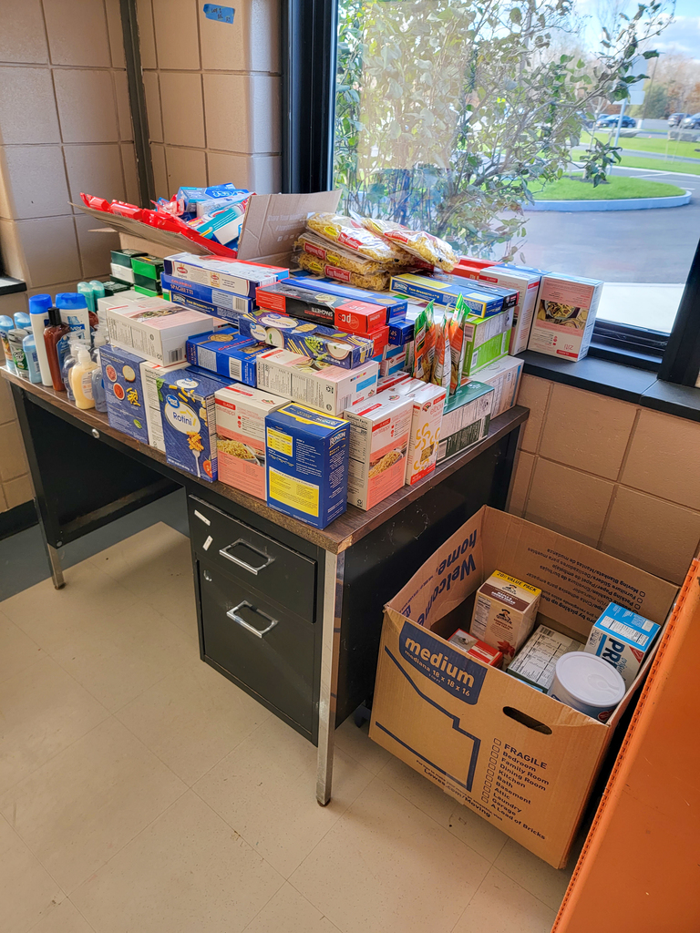 piles of non-perishable food and household items