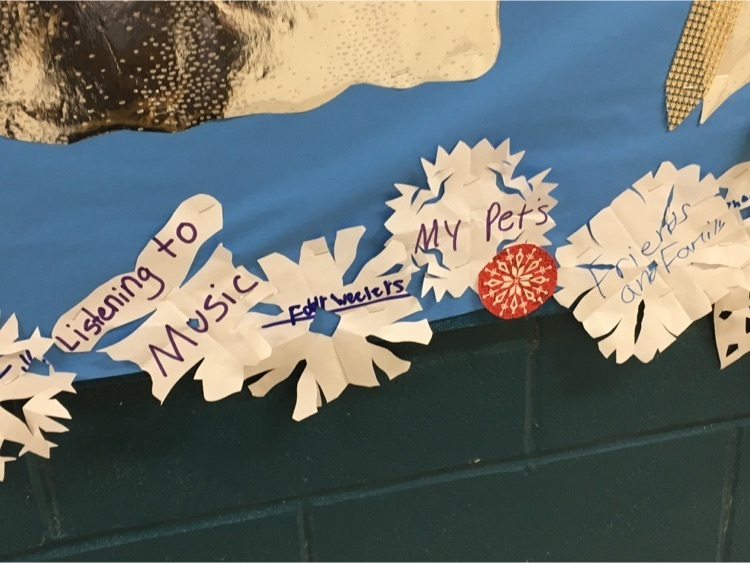 Snowflakes with the words “music” and “my pets” on them
