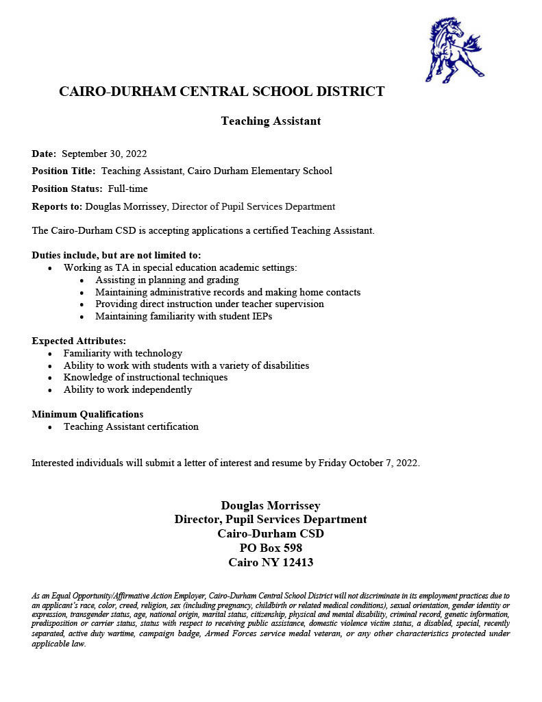 9/30 Teaching Assistant CDES