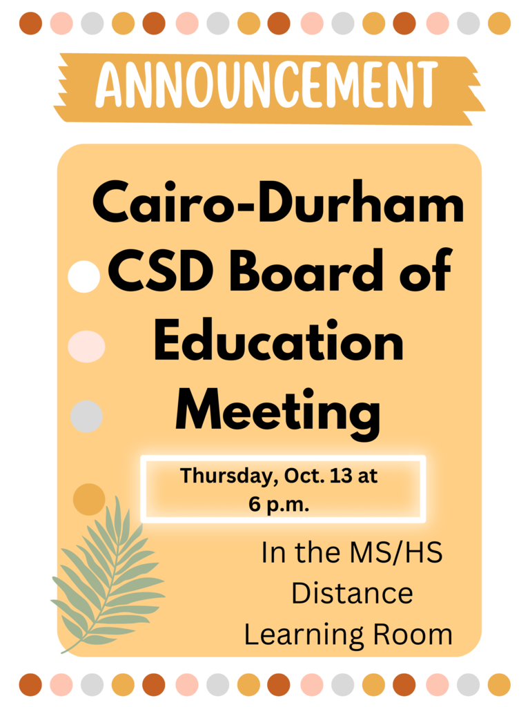 Oct. 13 Board of Education Meeting Poster