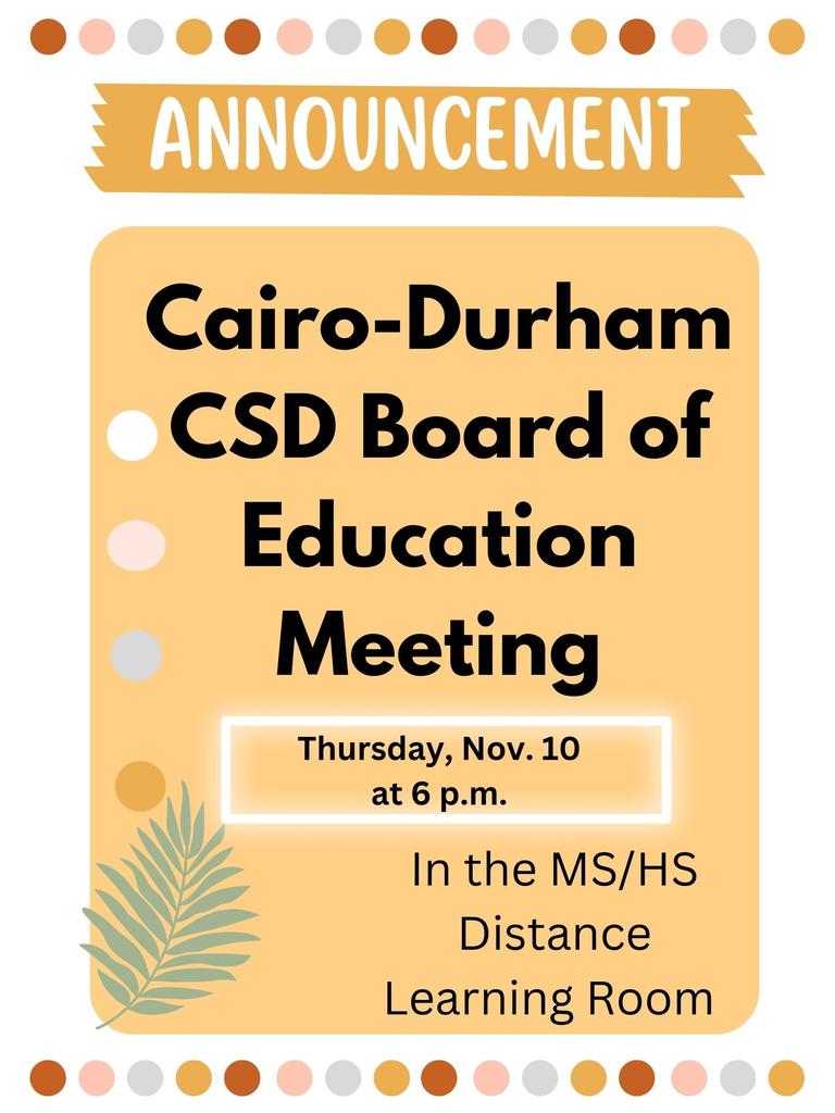C-D Board of Education Meeting Nov. 10 Flier