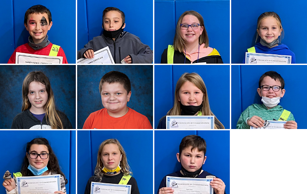 photo grid of 11 fifth grade students who received Safety Patrol badges in October